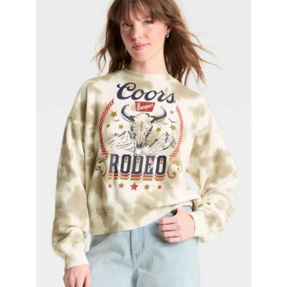 Coors Banquet Rodeo Tie Dye Sweatshirt Beige Cream XXS Western Country